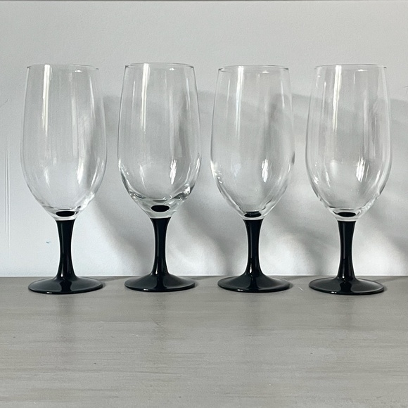 1990s Cristal d'Arques Black Stem Drinkware Set - Set of 8 - Picture 11 of 13